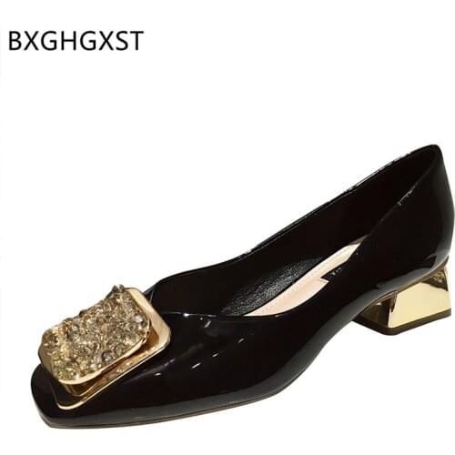 Patent Leather Casual Shoes Woman Low Heels Slip on Shoes for Women 2021 Pumps Women Shoes Block Heel Office 2021 Square Toe