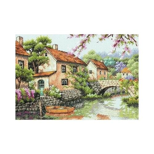 Higher quality cotton threads Top Quality Counted Cross Stitch Kit Village Canal River dim 70-35330 35330