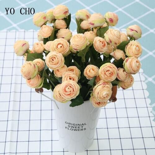 YO CHO Mini Artifical Lotus Roses Flowers Branch Silk Fake Flores for Wedding Party Home Table Vase Decorative Imitation Flowers
