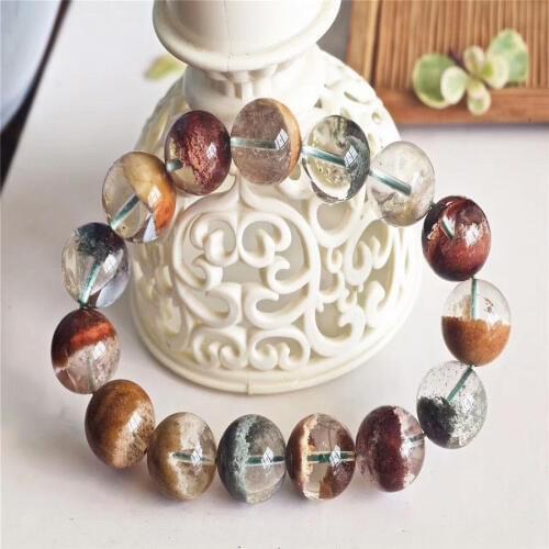 Genuine Natural Colorful Phantom Crystal Quartz Round Stone Bead Women Fashion Stretch Bracelet 14mm