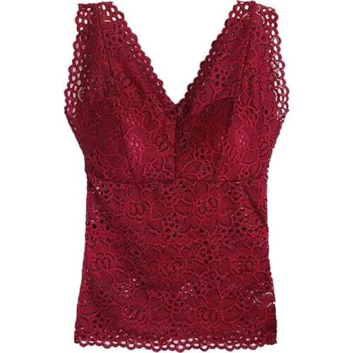 Ladies Sexy Lace Flower Belt Chest Pad Long V-Neck Sling Solid Color Vest Lace Long Vest Thin Breathable Camisoles & Tanks