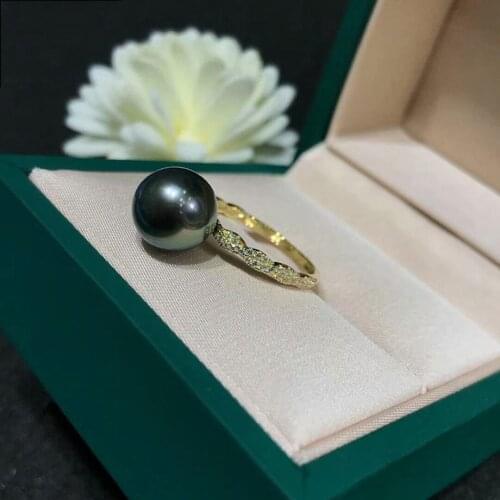 NYMPH Genuine 18K Gold Jewelry Ring For Women Natural Tahitian Black Seawater Pearl Fine Jewelry Female Wedding Gift R513