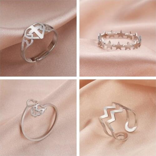 Unift Stainless Steel Pentagram Stars Ring For Women Adjustable Engagement Wedding Band Minimalist Jewelry Heart Paw Cross Rings