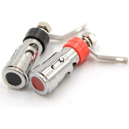 2pcs/Pair Brass Terminal Speaker Binding Post Spring Loaded Press Self Locking Red+ Black Audio Terminal Banana Socket Plated