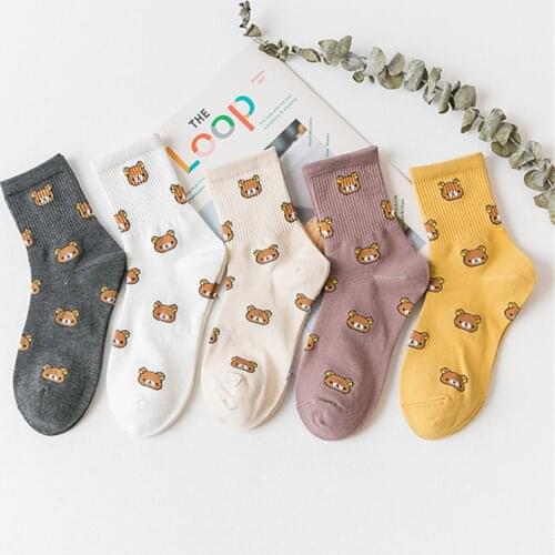 1 Pair Cute womens pure Cotton socks Harajuku Kawaii Bear Animal Socks Spring Winter Female Girl Cartoon Socks Calcetines