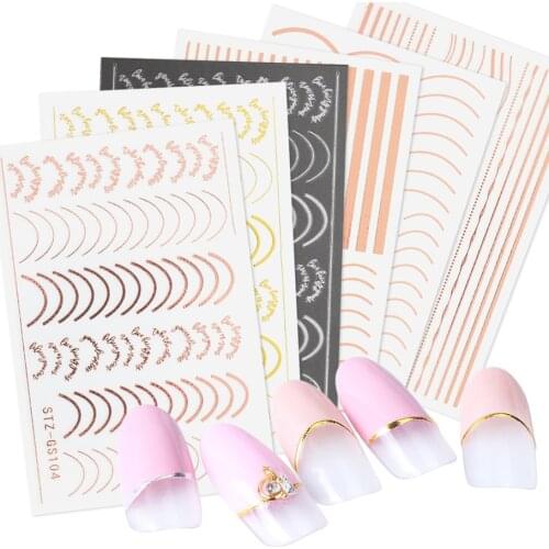 1pcs 3D Rose Gold Holo Decal Nail Lettering Curved Striping Line Sticker Nail Art Design Adhesive Slider Decoration LYSTZ-GS104