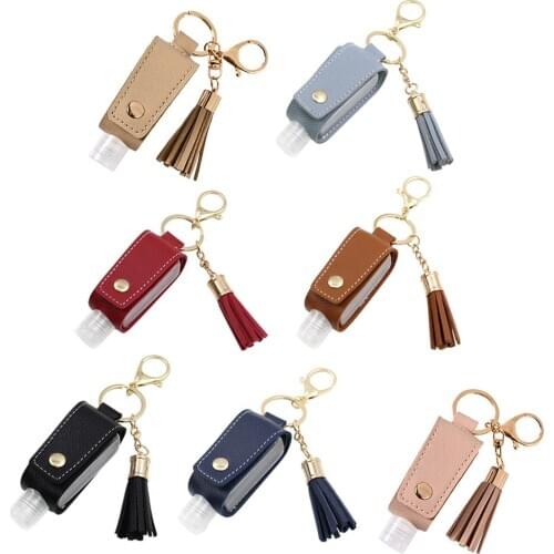 30ML Hand Sanitizer Leather Keychain Holder Travel Bottle Refillable Container Flip Reusable Bottle With Tassel Keychain Carrier