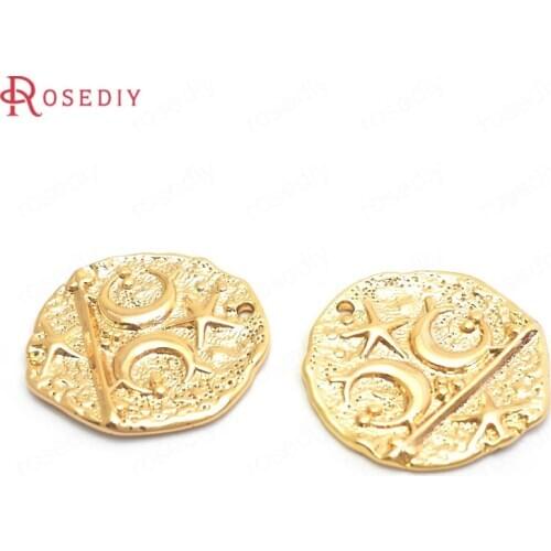 37376)6PCS 19x19MM 24K Gold Color Brass Moon and Star Charms Pendants High Quality Jewelry Making Supplies Findings Accessories