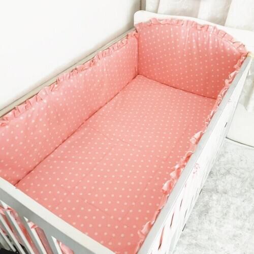 6PCS pink dot baby bedding cot set Bumper Baby Cot Sets Baby Cot Protector Safe Sheet (4bumper+sheet+pillow cover)
