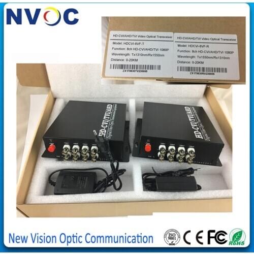 8Ch HD 1080P AHD/CVI/TVI to Fiber Optic Video Converter+1ChReverse RS485 Data,SM,SX,20KM,FC,Euro Charger,8Ch HD Video Converter