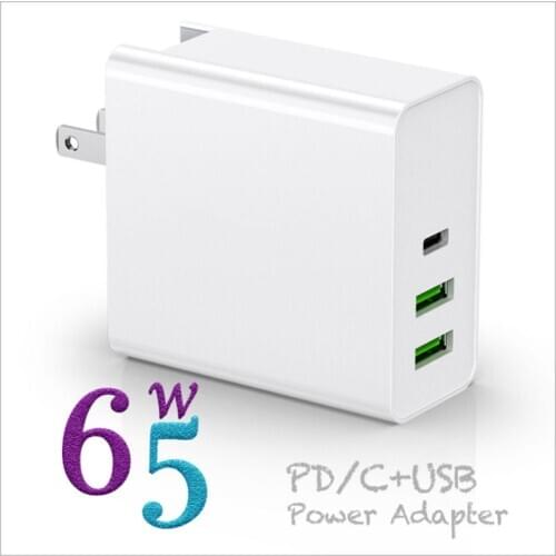 65W TYPE-C Power Adapter,1Port PD60W QC3.0 Charger For USB-C Laptops MacBook Pro/Air iPad Pro,2port USB for Samsung iPhone