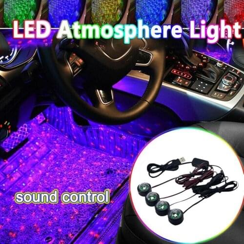 4pcs/set USB Car LED Atmosphere Lamp Sound Control Interior Ambient Star Light Decoration Car interior lights, driver seat
