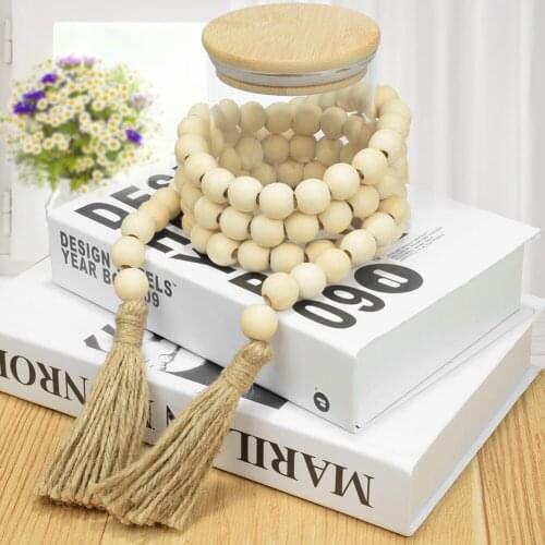 Wood Tassel Bead Garland Wall Hanging Boho Gift Handmade Ornament With Jute Rustic Wall For Rattan Macrame Home Decoration