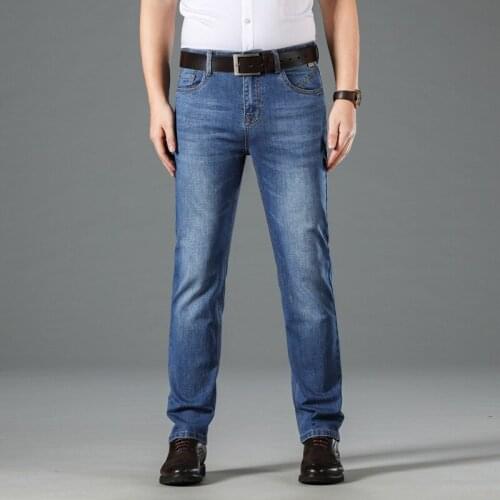 Spring Autumn New 2021 Men Jeans Blue Color Elastic Casual Business Pants Stretch Cotton Comfort Classical Straight Jeans Men