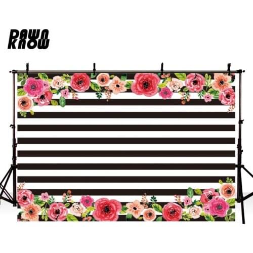 DAWNKNOW Flower Black White Stripes Photography Background Backdrop Newborn Photocall Children Photo Shoot Studio Props GY350