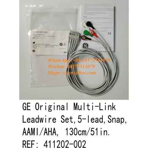 GE Original Multi-Link Leadwire Set 5-lead Snap AAMI AHA 130cm 51in REF: 411202-002