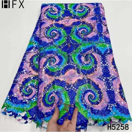 HFX New African Lace Fabric 2021 French Guipure Cord Laces Fabric Sequins Embroidery Lace Fabrics For Nigerian Party Dress F5258