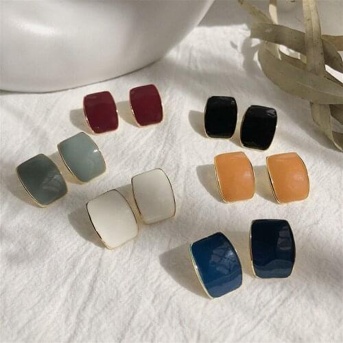 Personality Color Dripping Oil Geometric Square Stud Earrings Simple Multicolor Zinc Alloy Women Earrings Aretes De Mujer