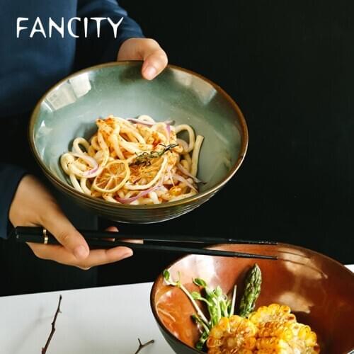 FANCITY Ceramic Ramen Bowl, Large Soup Bowl, Household Beef Noodle Bowl, Instant Noodle Bowl, Fruit Salad Bowl, Hat Bowl