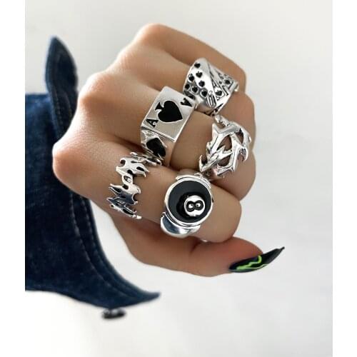 Stillgirl Punk Poker Billiards Rings for Women Funny Goth Kpop Flame Anillos Hip Hop Y2k Korean Fashion Male Couple Gift Jewelry
