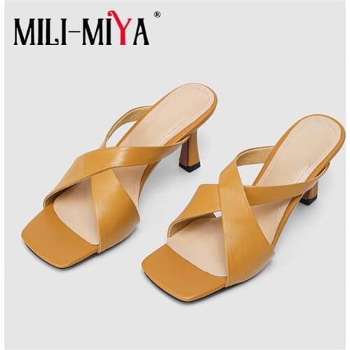 MILI-MIYA New Arrival Concise Design Women Genuine Leather Sandals Thick Heels Square Toe Solid Color Dress Party Summer Shoes