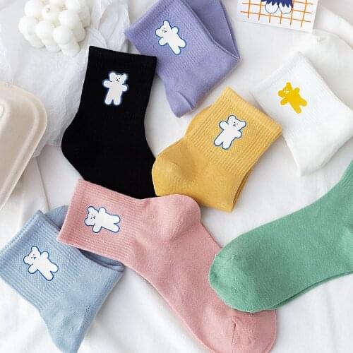 Cute Cartoon Womens Pure Cotton Socks Harajuku Colorful Kawaii Full Sock Fashion Bear Animals Comfortable Sox Calcetines Socken