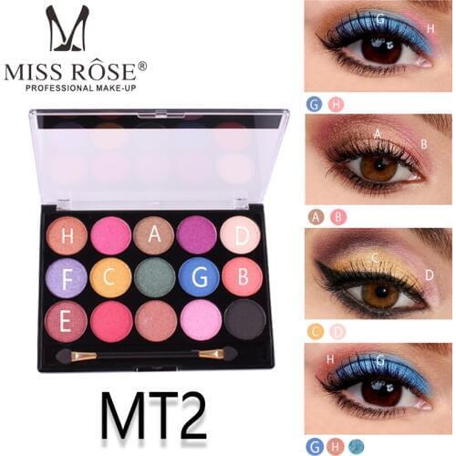 Miss rose 15 colors matte eyeshadow powder bright rose red peach blue purple color long lasting shimmer eyeshadow palette MS167