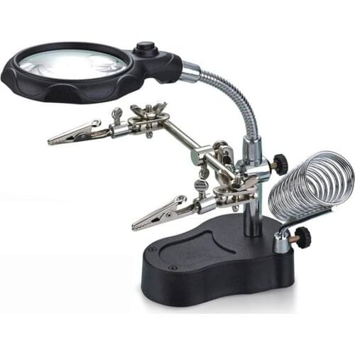 Multifunctional Auxiliary Clip Electric Soldering Iron With Led Magnifying Glass Stand Desktop Magnifier