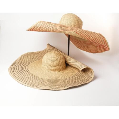High fashion hats Hand-woven colored striped edges Raffi straw hat sun shade sunken large brim hat