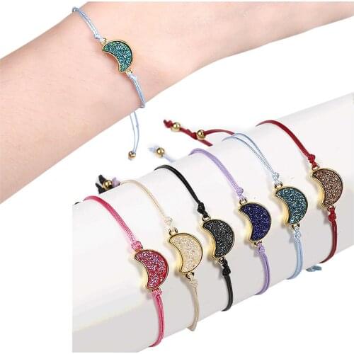 Fashion Personalized Creative Wax Rope Bracelet Hand-woven Color Moon Resin Bracelet Female Lucky Jewelry Friendship Bracelets