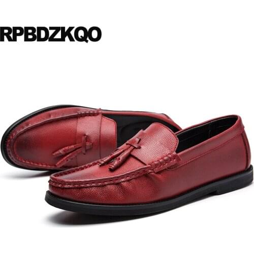 Moccasins Soft Soled European Runway Solid Tassel Brand Flats High Quality Spring Red British Style Men Shoes Casual Leather