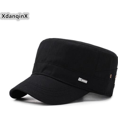 XdanqinX Adjustable Size Men Flat Cap Simple Fashion Army Military Hats Dads Hat Snapback Cap Mens Brands Cotton Tongue Caps