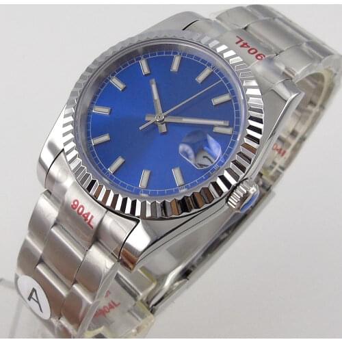 36mm/40mm Sapphire Mens Watch Japan Miyota 8215 Automatic Movement BlueFace Coin Bezel Jubilee Bracelet Date Cyclops Unisex