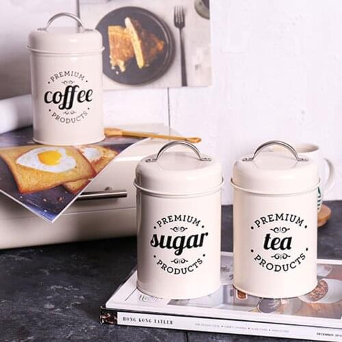 3pcs Metal Vintage Tea Coffee Sugar Kitchen Storage Canister Set Air Tight Jars Tins Food Container Pots Beige 15.5x10cm