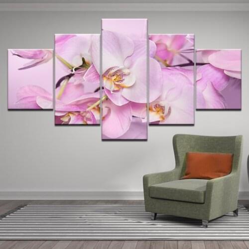 Wall Art For Living Room Home Decor Canvas Pictures 5 Pieces Abstract Pink Phalaenopsis Flowers bud Paintings HD Prints Posters