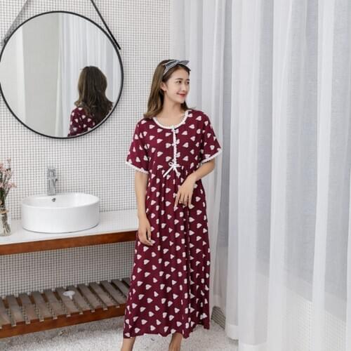 Sexy sleepwear summer ladies short-sleeved cotton love pattern long section cool breathable new nightdress пижама home service