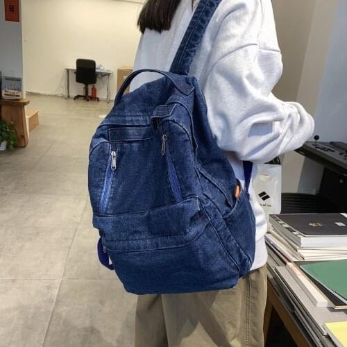 2021 New Denim Women Backpack Retro Travel Bagpack Large Capacity Backbag College Student school bags for teenager girls Rugtas