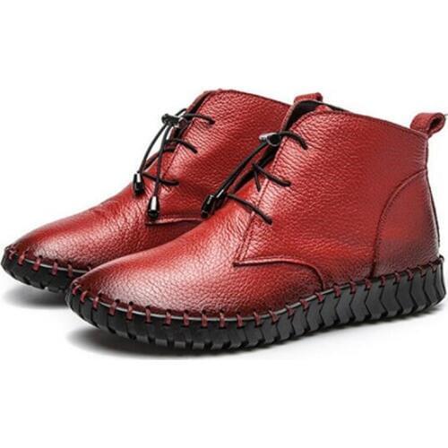 Plus Size Lace-up Autumn Winter Boots Casual Sneakers Comfort Soft Genuine Leather Boots Women Boots Non-slip Flat Ankle Boots