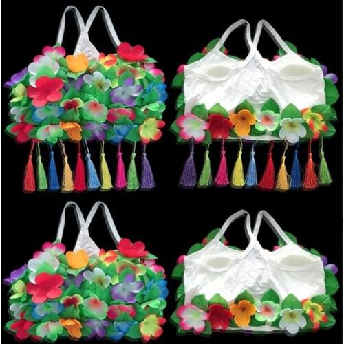 New Colorful Hawaii Flower Bra With Tassel Pendant Floral Camisoles Bra Hula Dance Costume Cosplay Party Costume Christmas