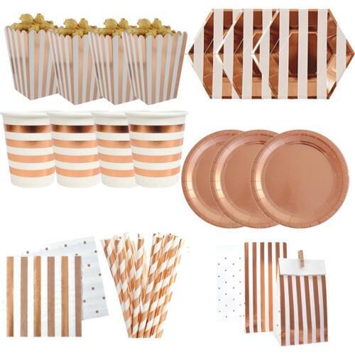 Rose Gold Party Disposable Tableware Champagne Cup Plate Straws Happy Birthday Party Decor adult Bachelorette Party Supplies