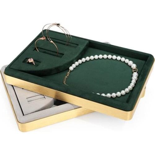 Women Jewelry Organizer Box Store Necklace Display Stand Metal Velvet Brcelet Holder Show Tray Green Gray Black Shop Props