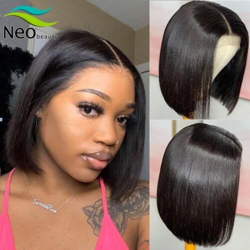 Bob Wigs Bone Straight Human Hair Wigs For Women Brazilian Hair Wigs Pre-plucked 4x4 Lace Closure Wig Natural Hairline 8-14Inch