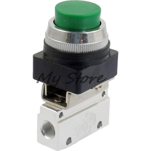 1/8" PT Thread 2 Position 3 Way High Push Green Button Momentary Pneumatic Valve MOV-321PPL Mechanical Valve