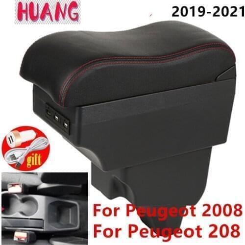 For Peugeot 2008 Armrest For Peugeot 208 Car Armrest box 2019 2020 2021 Retrofit parts Interior Storage box accessories USB LED