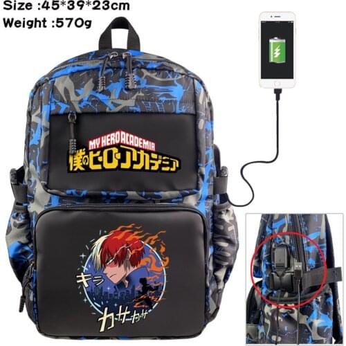 Casual Backpack Anime My Hero Academia Nylon Student Schoolbag USB Cartoon Teenger Travel Laptop Bag Zipper Bookbag Knapsack