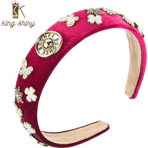 King Shiny Vintage Baroque Rhinestone Butterfly Headband Elegant Imitation Pearl Cross Snow Flake Coin Hairband Girl Party Bezel