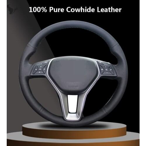 Hand-stitched Black Genuine Leather Steering Wheel Cover for Mercedes-Benz GLK 260 300 200