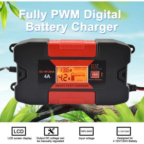4A 6A 12V Auo Smart Car Battery Charger With CE RoHs LCD display screen Fully PWM Digital Battery Charger