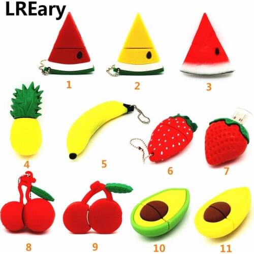 Pendrive Fruits USB Flash Drive 4GB 8GB 16GB 32GB 64G Cartoon banana USB Stick watermelon Memory Stick Flash Disk Avocado/Cherry