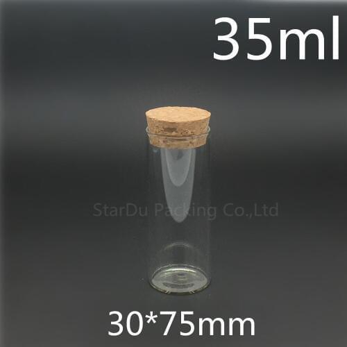 High-quality 500pcs 30*75mm 35ml Wishing Glass Bottle with Cork ,35cc Glass Vials Display Bottles Wholesale cork bottle